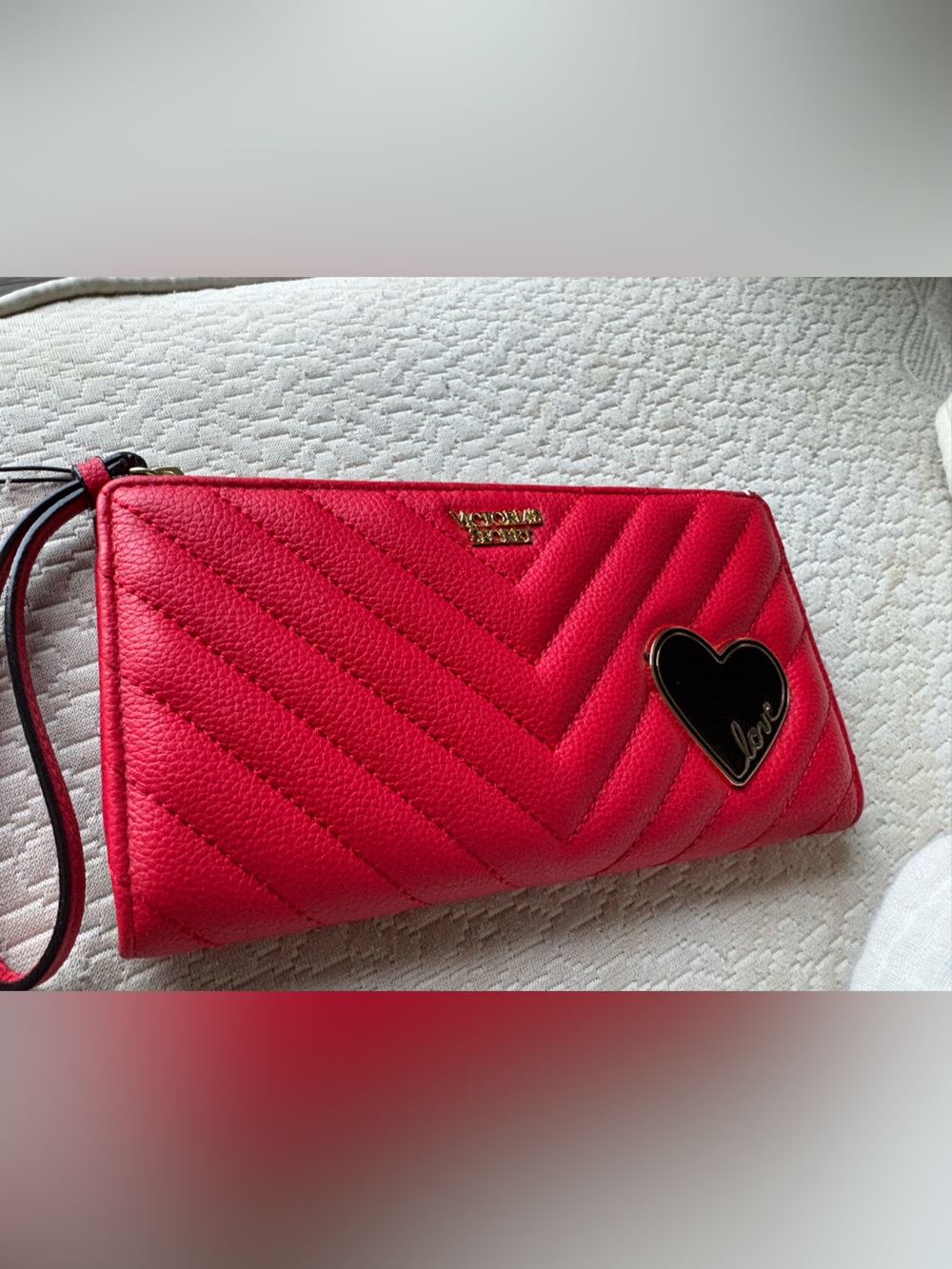 Victoria's Secret Red Quilted Wristlet with Heart Patch